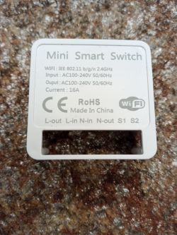Mini Smart Switch case with technical information shown Mini Smart Switch housing showing technical specifications and connector labels