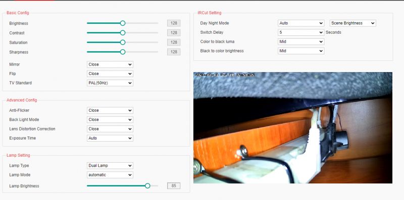 Zrzut ekranu panelu konfiguracyjnego kamery IP z widocznymi suwakami ustawień.