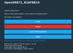 Device interface screen for OpenXR872 showing system info and control buttons