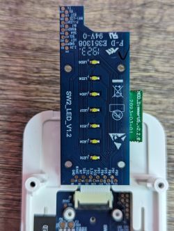 Shelly Plus circuit board with mounted LEDs.