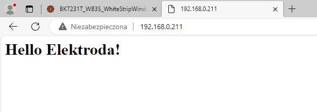 Hello Elektroda! Webseite Webseite, die den Text Hello Elektroda! in einem Browser anzeigt.