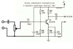 Umieszczenie potencjometru w schemacie prostego wzmacniacza tranzystorowego