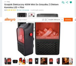 Allegro screenshot: 400 W mini plug-in heater with red LED fireplace effect