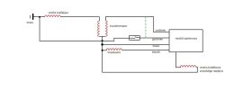 Schemat elektryczny zapłonu AC-CDI do Ogara 200 z oznaczonymi elementami: cewka zasilająca, transformator, moduł zapłonowy, impulsator oraz cewka butelkowa wysokiego napięcia.