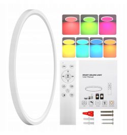 Tuya RGBCW LED ceiling light with remote, manual, and mounting components.