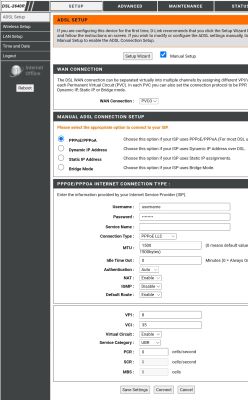Ekran konfiguracji połączenia ADSL w routerze D-Link DSL-2640R