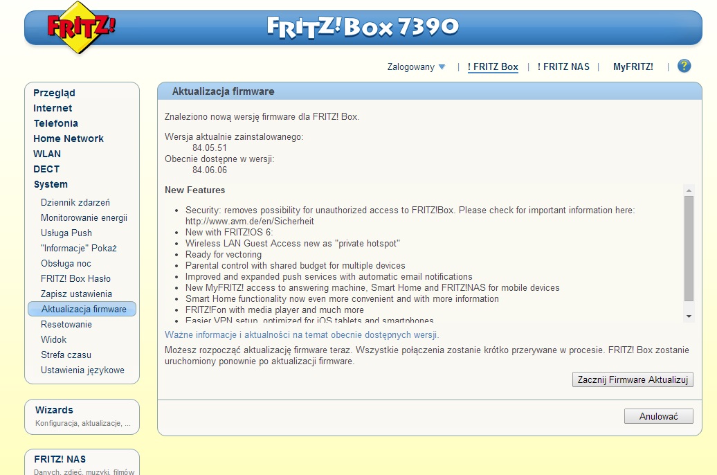 Fritzbox 3270 v3 Menu po polsku firmware i zwiększenie