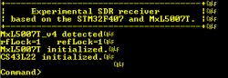 Ekran konsoli UART z komunikatami inicjalizacji tunera MxL5007T i STM32F407