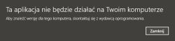Ta aplikacja nie będzie działać na twoim komputerze Win 10 Pro 64bit