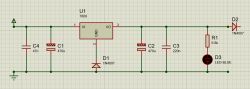 Schemat elektryczny z układem stabilizującym napięcie z diodami i kondensatorami.