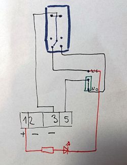 Schemat połączeń przekaźnika z diodą, rezystorem i złączem z pinami 1-5