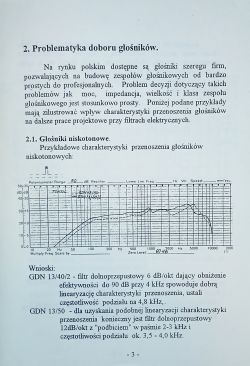 Strona broszury z wykresem charakterystyki głośników niskotonowych