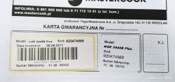 Zdjęcie karty gwarancyjnej kuchenki Mastercook model KGE 3445B Plus.