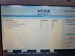 VCDS AKP 22.3.1 window showing optical data bus diagnostics results on a computer screen