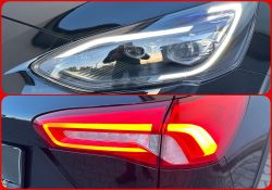 Images of a car's front and rear headlights.