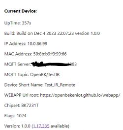 Screenshot showing device information with a software version discrepancy.