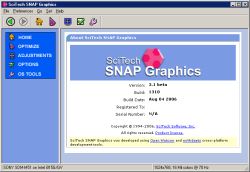 Okno programu SciTech SNAP Graphics 3.1 beta z informacjami o wersji i buildzie