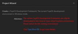 Screenshot informing about TuyaOS Development Framework requirements for Linux.