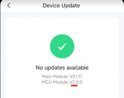 Device Module Update Screen Device update screen with information on current module versions