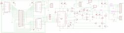 Schemat obwodu elektronicznego z procesorem Atmega328, gniazdami do podłączenia CD-ROM i wyświetlacza LCD, oraz przyciskami sterującymi.