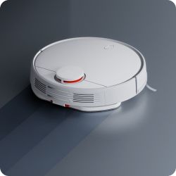 White Xiaomi Vacuum Mop 2S robot cleaner on a dark floor surface