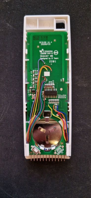 Modified RF Remote Interior Interior view of RF remote with attached wires.