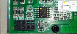 Close-up of a printed circuit board integrated with a BL0942 chip.