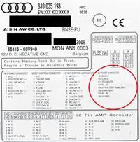 Pinout radio RNS-E Audi: Funkcje zacisków 13 i 16 w tabeli D