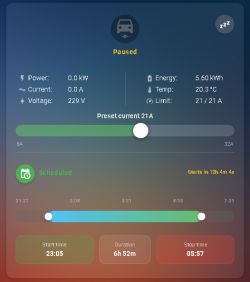 EV charger interface showing “Paused” state and scheduled charging session