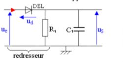 Diagram of a rectifier with a diode and passive components.