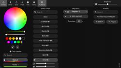 WLED User Interface WLED control interface with color wheel and effects list.