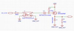 Schemat elektroniczny z elementami optycznymi i tranzystorem IRF5305PBF