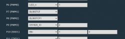 Configuration channel settings list in OpenBeken showing settings for pins P6 to P11.