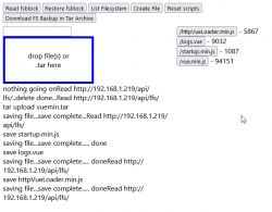 User interface of a file upload tool with debug console