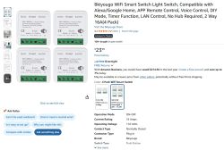 Set of 4 Bkiyougo MINI Smart WiFi Switches shown on Amazon product page