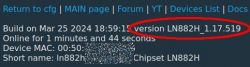 Screenshot of device firmware showing version LN882H_1.17.519.