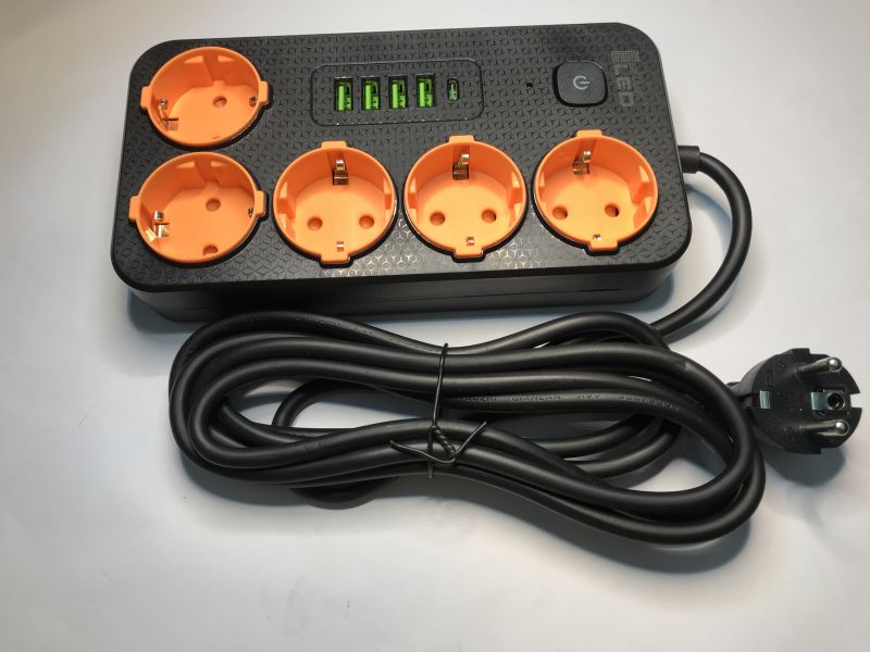 Power strip with five socket outlets and five USB ports