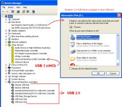 Zrzut ekranu z menedżera urządzeń pokazujący kontrolery USB 2.0 i USB 3.0.
