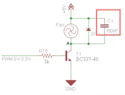 Raspberry Pi 4: Sterowanie wentylatorem SUNON 5V 0.82W 164mA przez PWM - kondensator i tranzystor