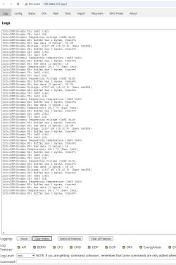 Screenshot of Roomba device log interface showing voltage and temperature data