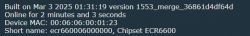 Display of device version information, online time, and MAC address.