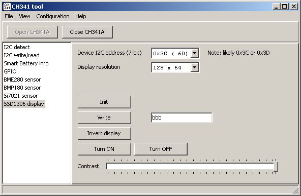 Screenshot of the CH341 tool application Screenshot of the CH341 tool application interface for managing I2C devices.