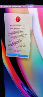 Error message on a computer screen during an attempt to create a macOS installer using OpenCore Legacy Patcher.