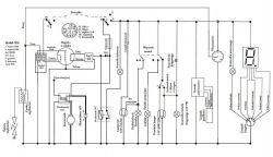 Schemat elektryczny systemu silnikowego z modułem CDI i okablowaniem.
