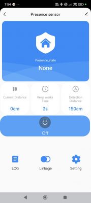 Presence sensor app screen.