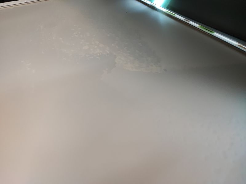 Moisture Marks on TV Screen After Flooding Interior of a TV screen showing moisture marks
