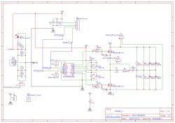 Electronic circuit schematic with various components.