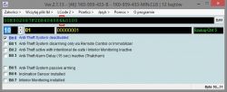 Interfejs programu diagnostycznego pokazujący ustawienia systemu antykradzieżowego samochodu.