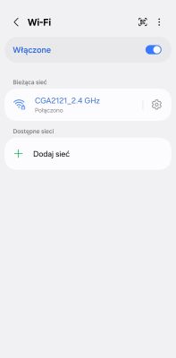 Ekran ustawień Wi-Fi pokazujący połączenie z siecią CGA2121_2.4 GHz