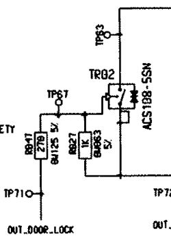 Fragment schematu układu elektronicznego z rezystorami i przełącznikami.